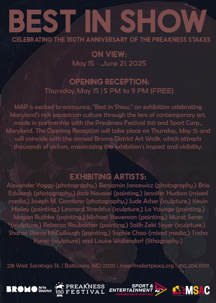 Back of the Preakness 150 promotional card, listing event information, artist credits, and exhibition details.
